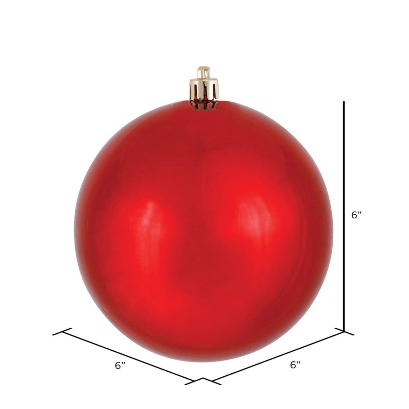 Vickerman Drilled UV Shiny Ball Ornaments, 6-Inch, Red, 4-Pack - Image 2